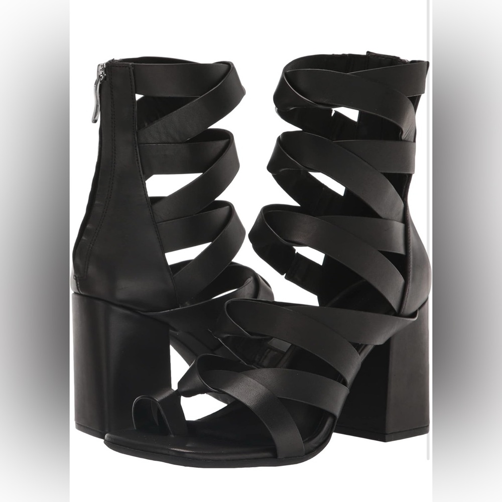 Aerosoles Women's Hadley Gladiator Sandal New 5.5M Black Leather Chunky Heel - Picture 2 of 8